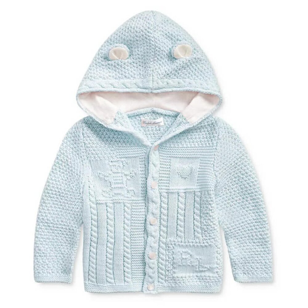 Ralph Lauren Baby Boy Bear-Hood Cotton Cardigan - Size 24M